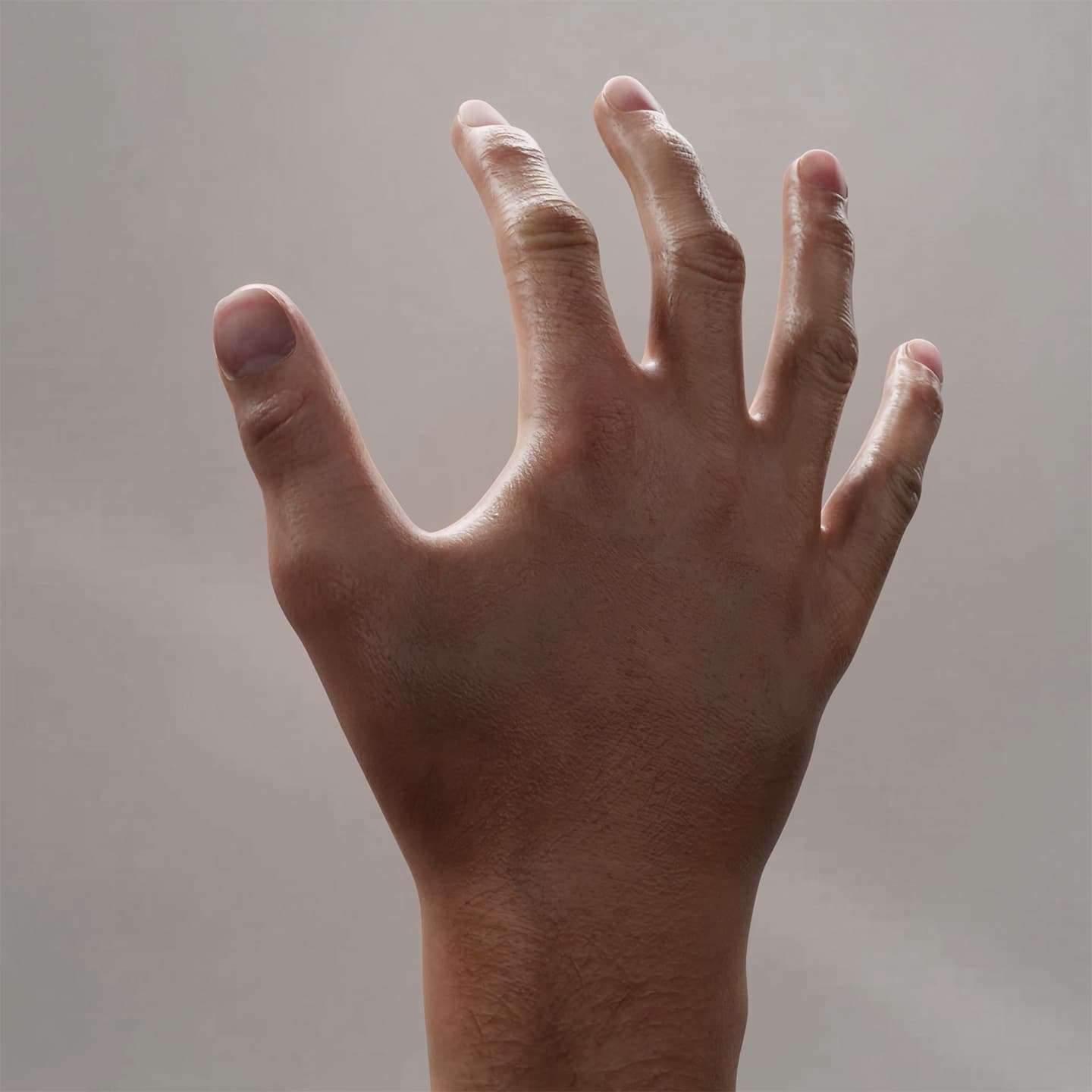 CGI image of a hand with a gray background