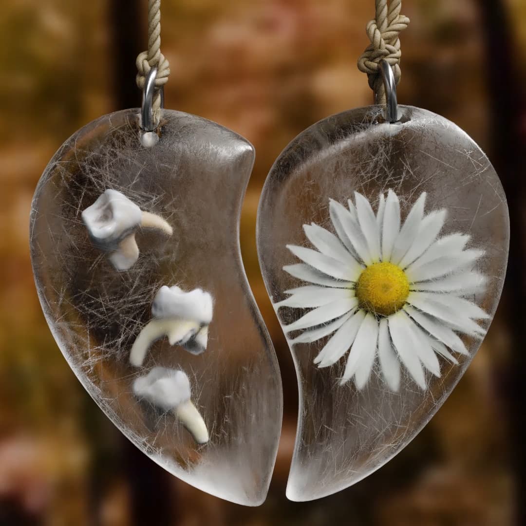 CGI image of a glass shaped heart with an autumn background