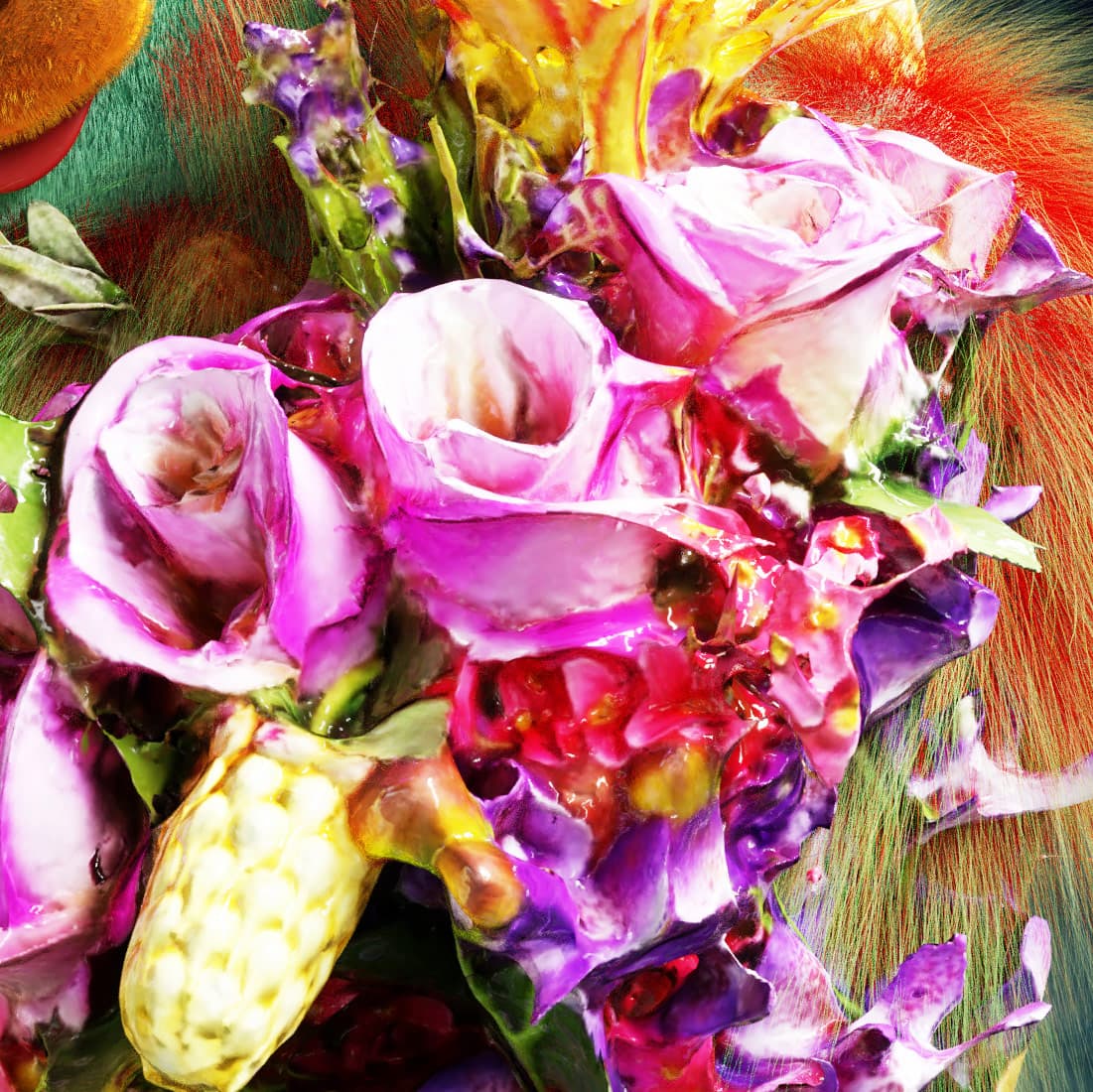 CGI image close-up of a bouquet of flowers
