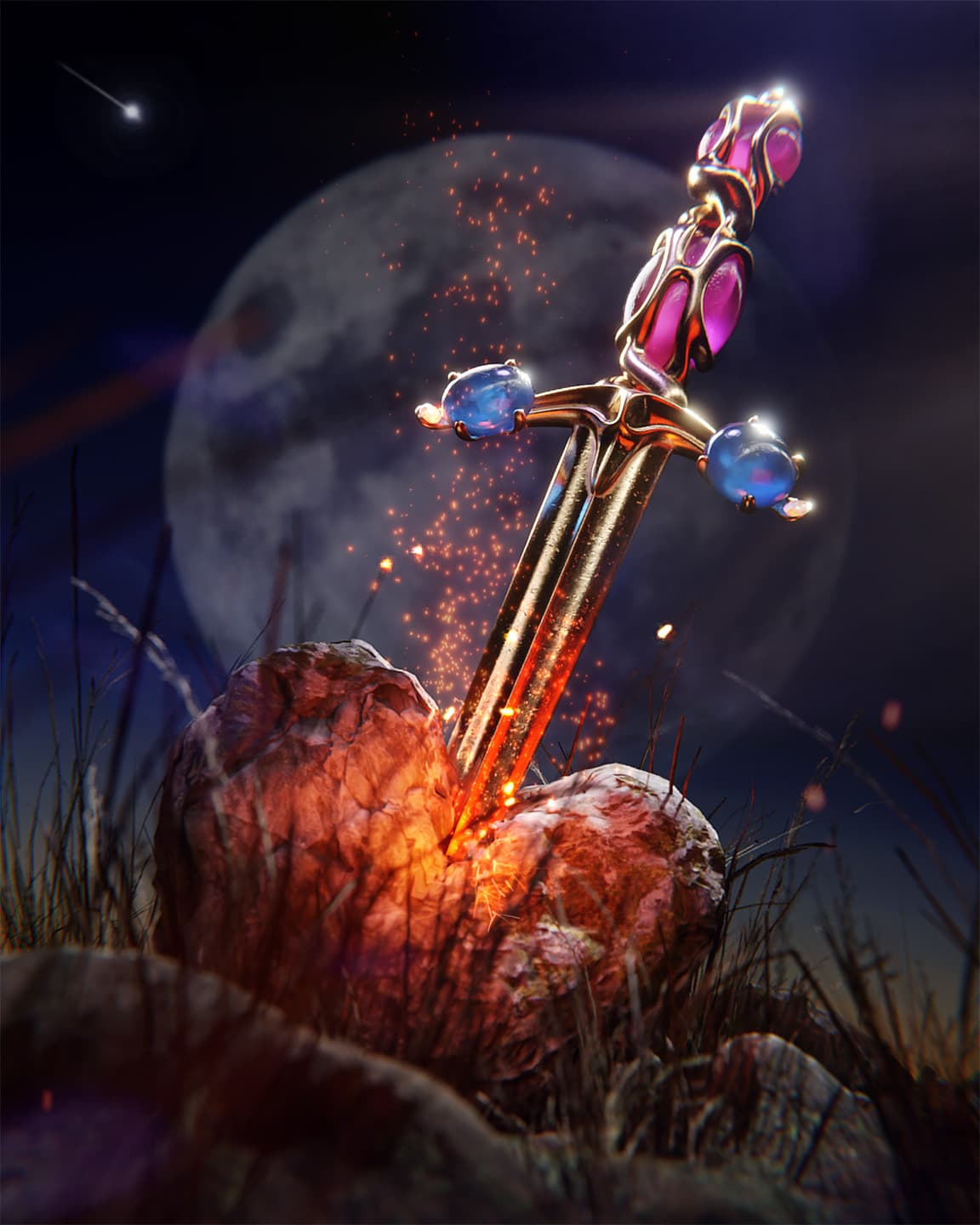CGI image of a sword coming out from a stone